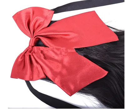 Red Bow Ponytail Wig Women''s Long Hair Ribbon Wig Ponytail