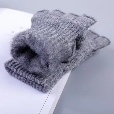 Men's Half Finger Gloves Winter Knitted Wool Fingerless