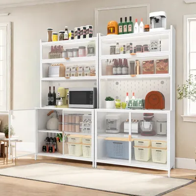 73'' Tall Kitchen Pantry Cabinet , 6 Level Flip Door With Pegboard Metal Pantry Storage Cabinet, Anti-Tip Design Hutch For Kitchen, Dining Room, Living Room White