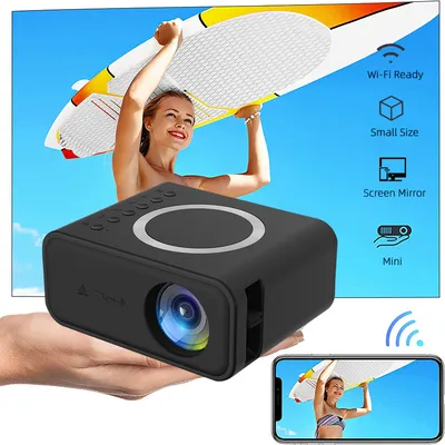 جهاز عرض صغير محمول - شاشة TFT LCD بدقة أصلية 320 × 240، مصباح LED بعمر افتراضي يصل إلى 30000 ساعة، ضبط يدوي للتركيز، مناسب للمسرح المنزلي والتخييم والسفر