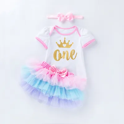 Baby Short Sleeve Romper Mesh Color Skirt