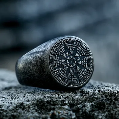 Men's Stainless Steel Compass Ring
