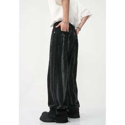 New Personalized Minority Tie-dyed Striped Loose Straight Jeans