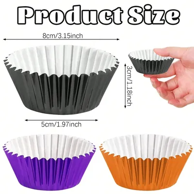 300 Pcs Halloween Foil Cupcake Liners Black Purple Orange Foil Metallic Cupcake Wrappers Muffin Liners For Halloween Party Supplies Table Decor