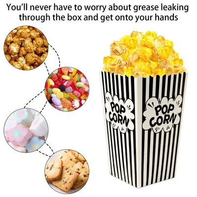 Mini Paper Popcorn Bags, Small Popcorn Bags Black And White Movie Night Popcorn Boxes For Kids