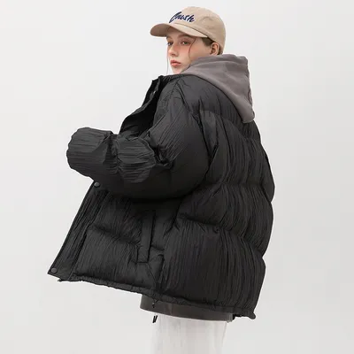 Thickened Cotton Padded Men's Plain Pleated Bread Jacket