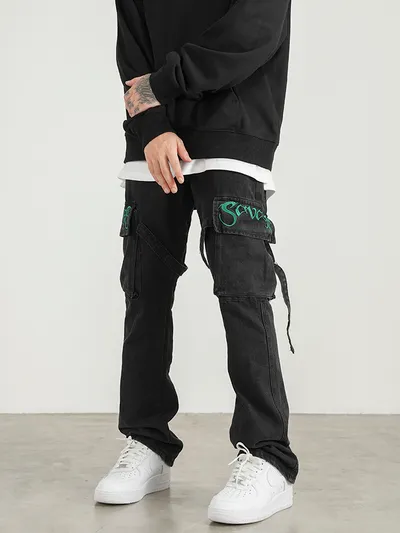 Men's Fashion And Comfort Embroidered Lace-up Micro Flared Jeans