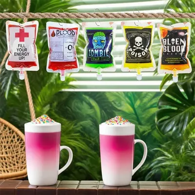 20 Pcs Blood Bags For Drinks Heavy Duty Hand-held Translucent Plastic Smoothie Reusable Leakproof Alcohol Bag Freezable Juice Pouches For Halloween Party Supplies Hot Weather Cooling
