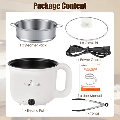 1Pc Electric Hot Pot With Steamer 1.8L Mini Portable Hot Pot With 300W 600W Dual Power For Egg Fried Rice Ramen Oatmeal Soup Overheat Protection For College Dorm Room Essential