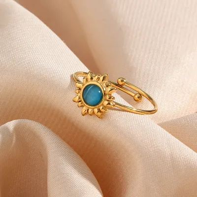 Fashion Vintage Agate Adjustable Natural Opal Ring Women