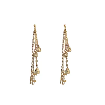 Silver Needle Diamond Crystal Zircon And Tassel Earrings
