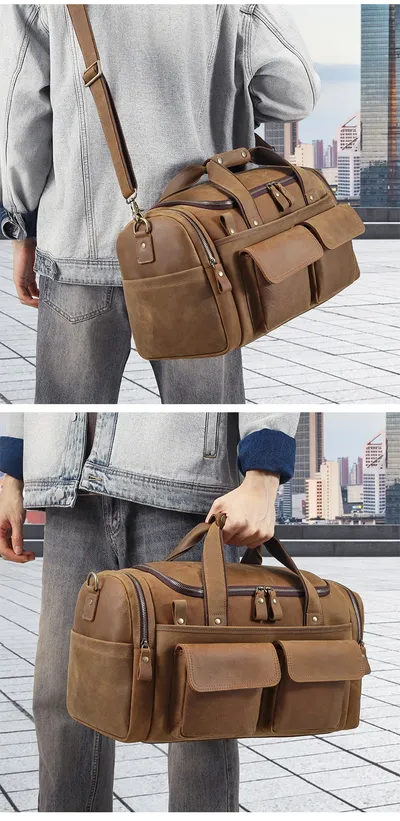 New Men's Genuine Leather Travel Bag, First-Layer Cowhide, Large Capacity Men's Handbag, Casual Travel And Business Trip Luggage Bag