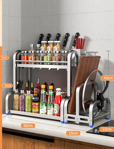 Kitchen Seasoning Rack, Chopsticks, Knife Rack, Countertop, Multi-functional Seasoning Kitchenware Storage Rack, Multi-layer Stainless Steel
