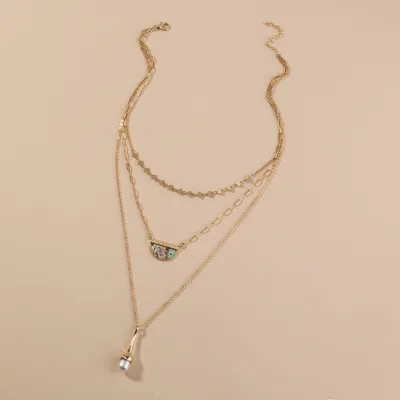 Multi-layer personalized water drop natural pearl alloy necklace fashion colorful abalone shell jewelry