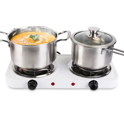 2 Color Options -- 1Pc 2000W Electric Double Burner For Spring Season Cooking Portable Coil Heating Hot Plate Stove Countertop RV Hotplate With Non Slip Rubber Feet 5 Temperature Adjustments