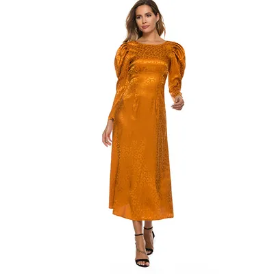 Pure Color Temperament Waist Waist Mid-Length Women Dress
