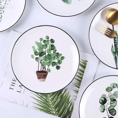 Green Plant Ceramic Plate Cartoon Fruit Plate