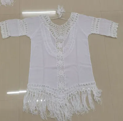Hand Crochet Flower Stitching Fringed Beach Blouse Hollow Fashion Loose Holiday Sun Protection Clothing