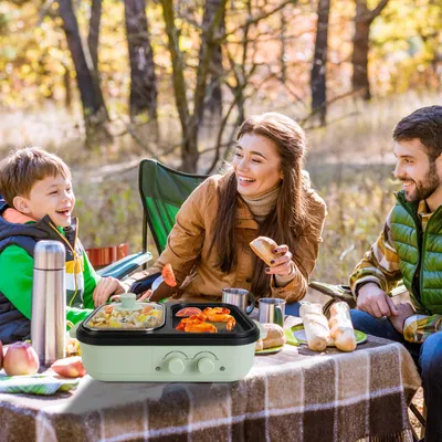1Pc Electric Hot Pot With Grill 2-in-1 Hot Pot And Frying Pan Portable Non-Stick Pot And Griddle Electric Cooker Pot With Glass Lid Fast Heating For 1-2 People BBQ Steaks Noodles