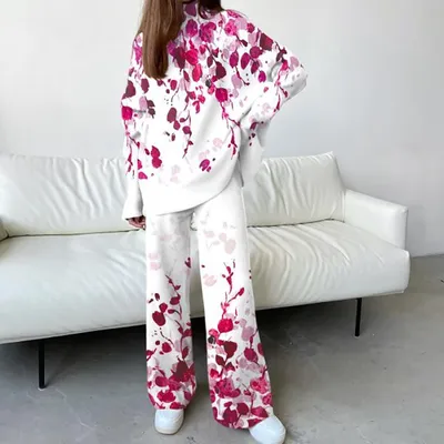Long Sleeve Printed Sweatshirt Fleece Set