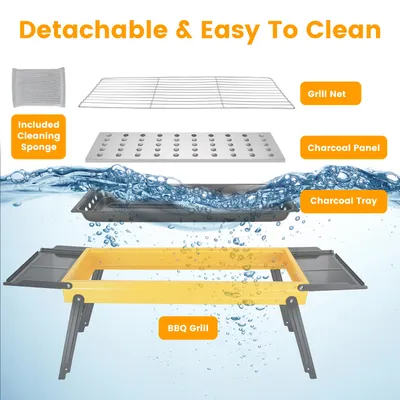 1Pc Portable Folding Charcoal Grill Stainless Steel Camping BBQ Grill With Side Panels Compact Tabletop Barbecue Grill With Carry Handle For Picnic Beach Travel