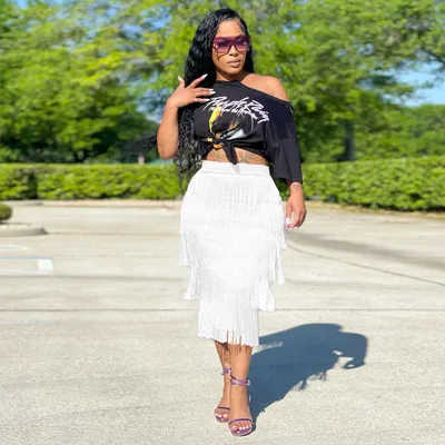 Women's Fashion Simple Print Short Sleeve T-shirt Knotted Skirt Set