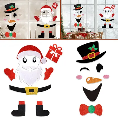2 Packs Christmas Door Stickers Santa Claus Snowman Cartoon Felt Wall Stickers Xmas Home Refrigerator Garage Door Wall Window Decoration For Christmas New Year Party Supplies