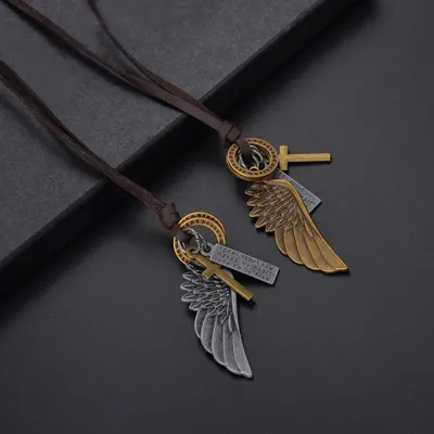 Vintage Wings Leather Cord Necklace Sweater Clavicle Chain