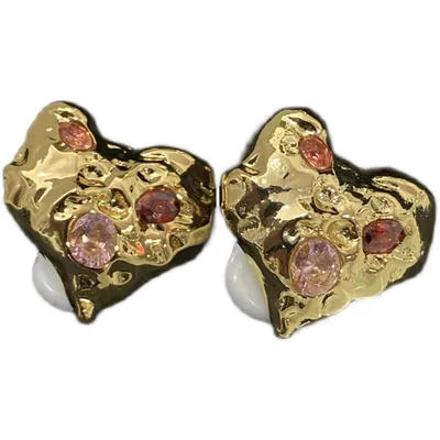 Women's Love Gemstone Ear Clips Temperament Metal Stud Earrings