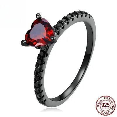 Sterling Silver S925 Dark Night Love Heart-shaped Ring