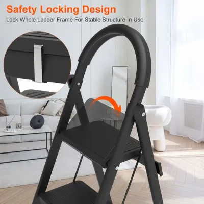 3-Step Folding Ladder, 330lbs Load Capacity, Lightweight 6.94lbs With 1.57in Folding Width,