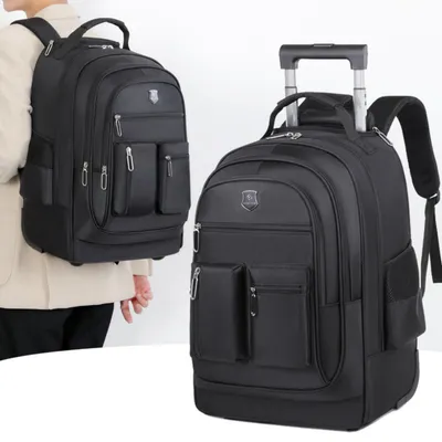 Large Capacity Travel Backpack With Waaheels, Multi Layer Trolley Luggage Bag, Multifunctional