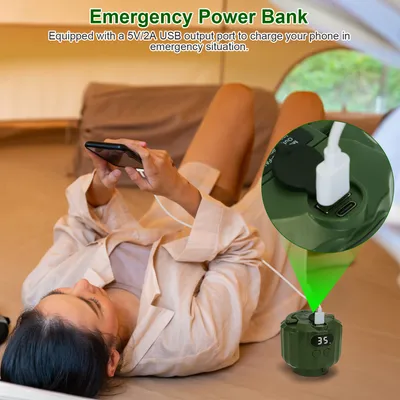 مروحة تخييم 3 في 1 مع فانوس LED، مروحة خيمة معلقة بثلاث سرعات للرياح، مؤقت تحكم عن بعد، بنك طاقة USB، مروحة قابلة لإعادة الشحن منخفضة الضوضاء مع مؤشر لمستوى البطارية، شفرات قابلة للفصل للاستخدام الداخ