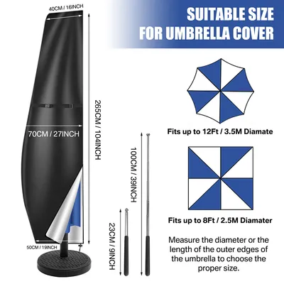265cm Garden Parasol Cover Patio Umbrella Heavy Duty Waterproof Furniture Protector--29.8x22.8x4.6