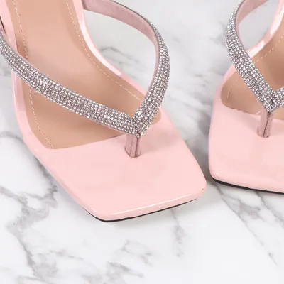 Women's Square Toe Rhinestone High Heel Sandals