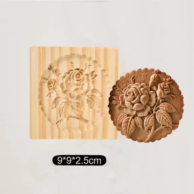 Wooden Gingerbread Cookie Mold Pine Nuts Rose Flower Cookie Mold Wooden Rose Flower Christmas Kitchen Tools