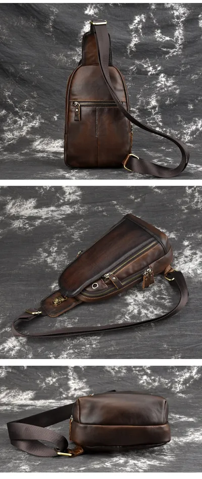 Men's Leather Head Leather One Shoulder Messenger Bag Leisure Chest Bag