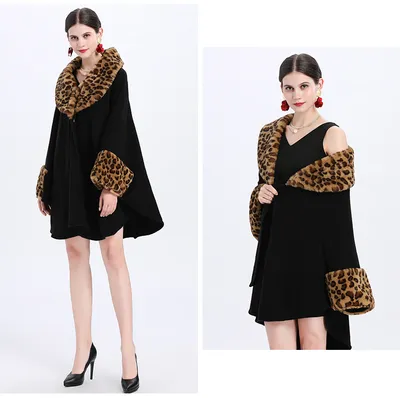 Loose Plus Size Fashion Fox Fur Collar Cloak Cape Women