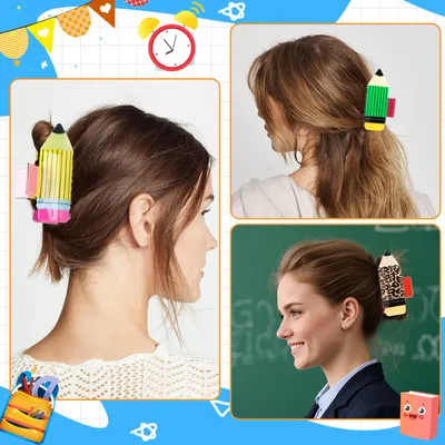 ٤ مشابك شعر على شكل قلم رصاص، إكسسوارات شعر للعودة إلى المدرسة للنساء، مشابك شعر بنقشة عباد الشمس ونقشة جلد النمر، مشابك شعر مانعة للانزلاق للشعر الكثيف والخفيف، مناسبة لموسم بدء العام الدراسي، زي الم
