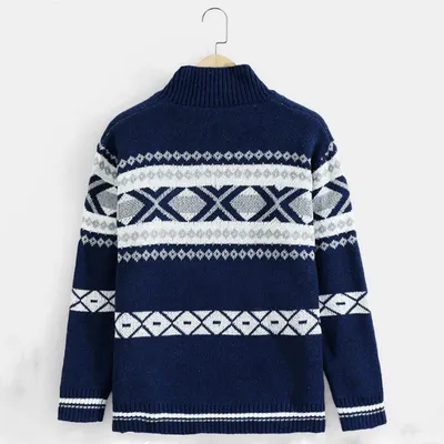 New Men's Jacquard Sweater Zipper Cardigan Long-sleeved Sweater