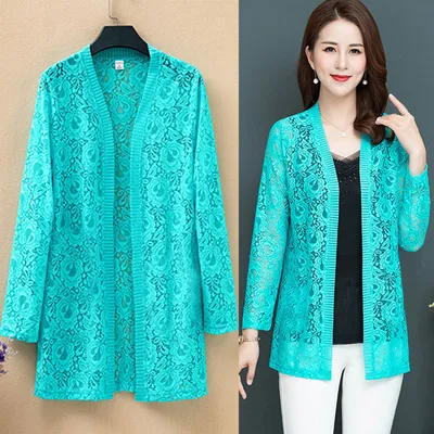 Mid-length Cardigan Thin Coat With Long-sleeved Lace Top