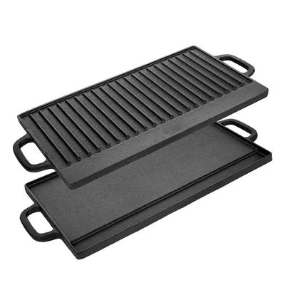 Griddle Plate Cast Iron Reversible BBQ Skillet Fry Pan Grill Double Sided