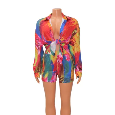 Women's Fashion Casual Printed Shirt Shorts Two Piece Set