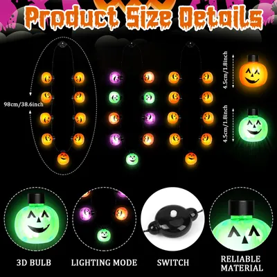 3PCS Halloween Light Up Necklaces, Pumpkin Shaped LED Necklace Halloween Eve Costume Party Accessories 3D Necklace Halloween Accessories For Halloween Party Favors And Supplies Clearance