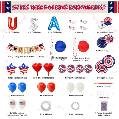 1Set 4th Of July Decorations Set,Patriotic Party Supplies With USA Foil Balloons Paper Fans Confetti Balloons Hanging Streamers Star Confetti Flags For Independence Day Memorial Day Veterans Day