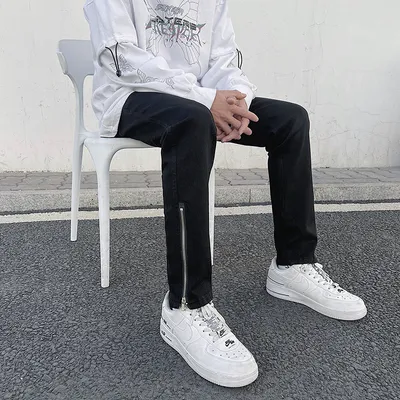 Black Stretch With Zipper And Personality All-match Trousers