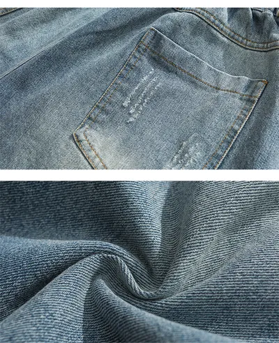 Men's distressed stitching loose denim shorts