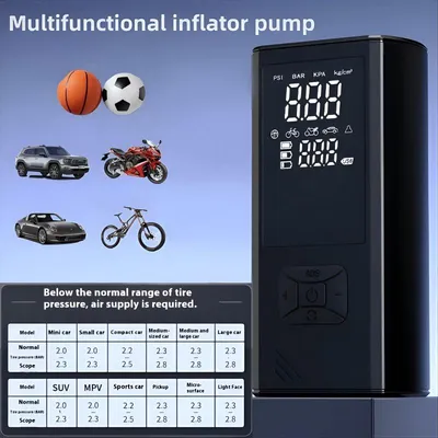 Portable Wireless Car Tire Inflator  Suitable For Cars, Motorcycles, Bicycles, And Sports Balls Features Digital Pressure Gauge, Auto-Shutoff, Faster Inflation, Self-pickup Only