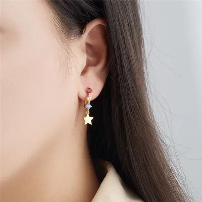 Japanese And Korean Fashion Asymmetrical Star And Moon Earrings