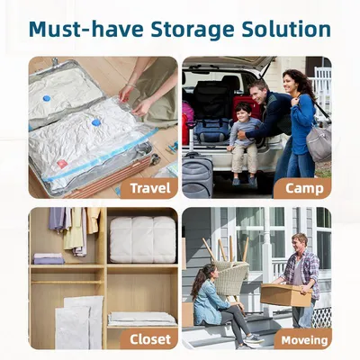 Eco-Friendly Clothes And Bedding Space-Saving Compression Bags, 4 Medium Bags, 4 Large Bags, 2 Extra Large Bags With Pump